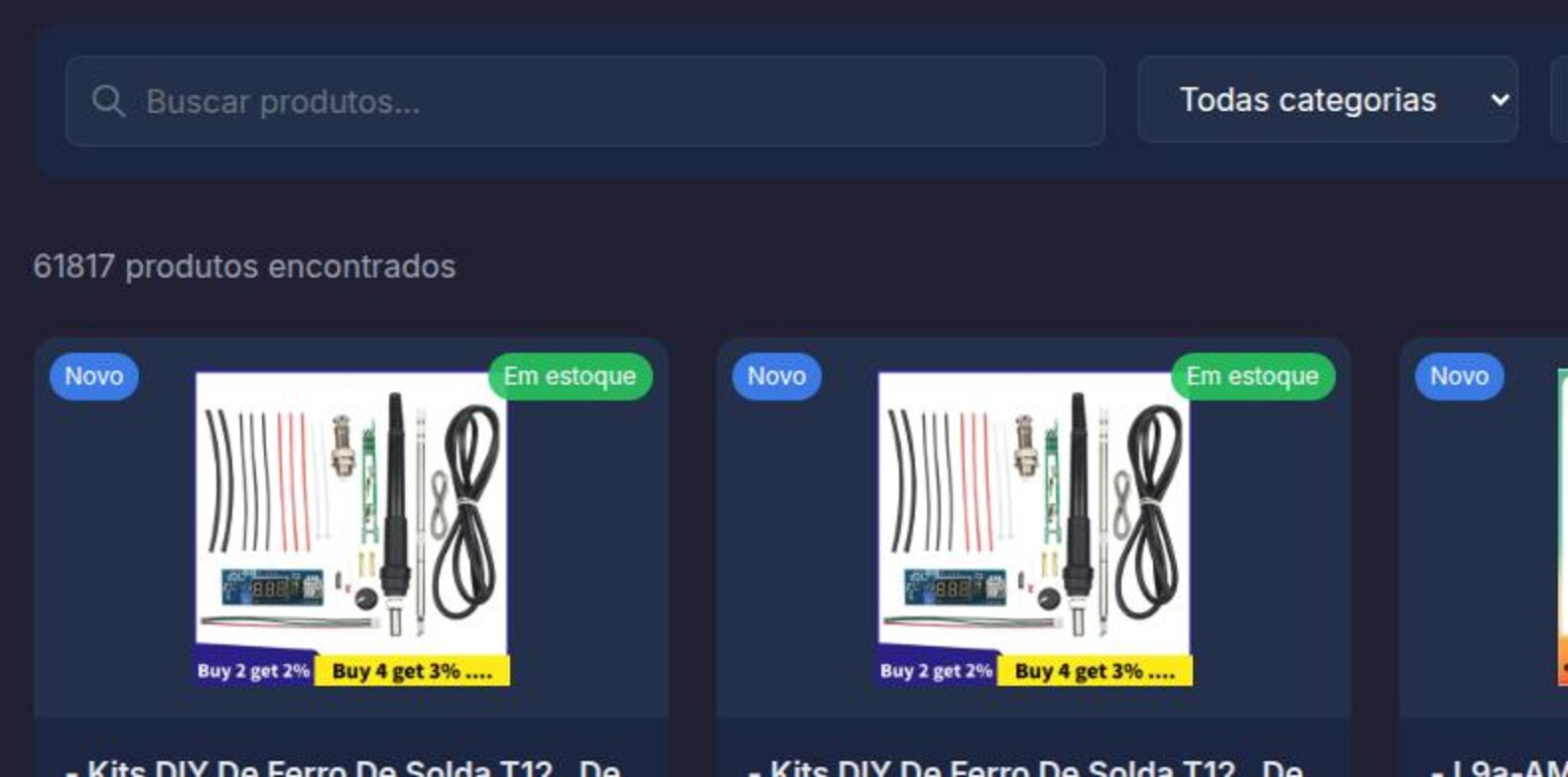 Catálogo do site Blumenau Automação exibindo 61.817 produtos com filtros